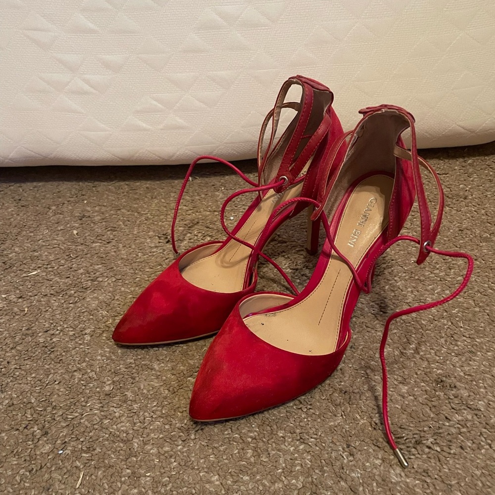 Red lace heels